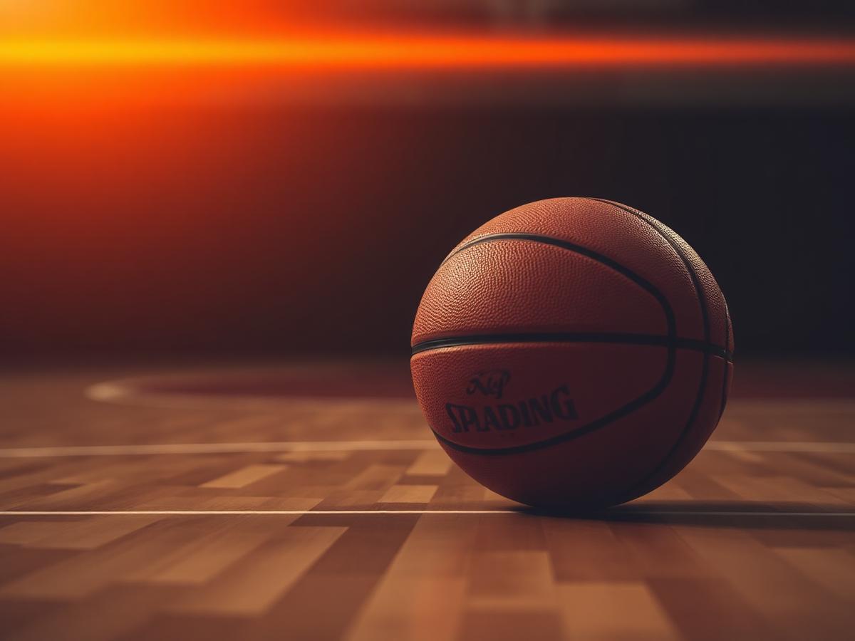 Basketball on hardwood court